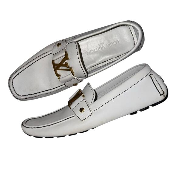 Louis Vuitton Monte Carlo White Leather Loafers Gold LV Hardware UK 7 US 8